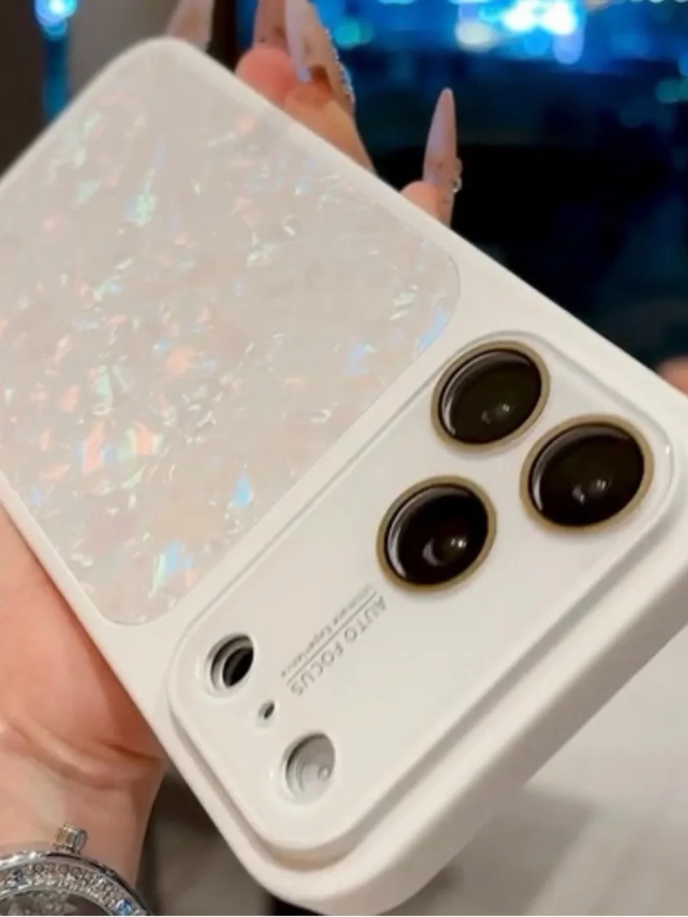 NEW White Iridescent Shell iPhone 17 Pro Case. Hard case. Soft edges.